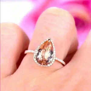Bridgerton Era Look 14k Rose Gold Over Silver Diamond Morganite Ring
